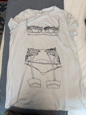 Women’s White Sleep Tee with Lingerie Illustration